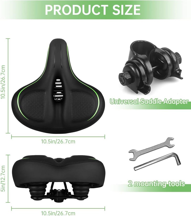 MSDADA Oversized Bike Seat for Men Women Comfort, Wide Bicycle Seat Cushion with Dual Shock Absorption, for Stationary, Exercise, Indoor/Outdoor, Mountain, and Road Bikes, Accessories for Bikeï¼ˆGreenï¼‰ - Image 2